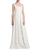 Linen-Blend Eyelet A-Line Gown