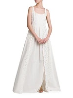 Linen-Blend Eyelet A-Line Gown