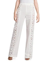 Linen-Blend Eyelet Trousers