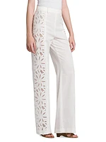 Linen-Blend Eyelet Trousers