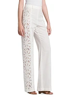 Linen-Blend Eyelet Trousers