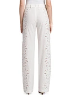 Linen-Blend Eyelet Trousers