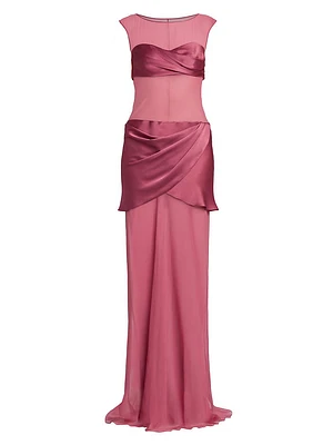 Layered Chiffon & Charmeuse Gown