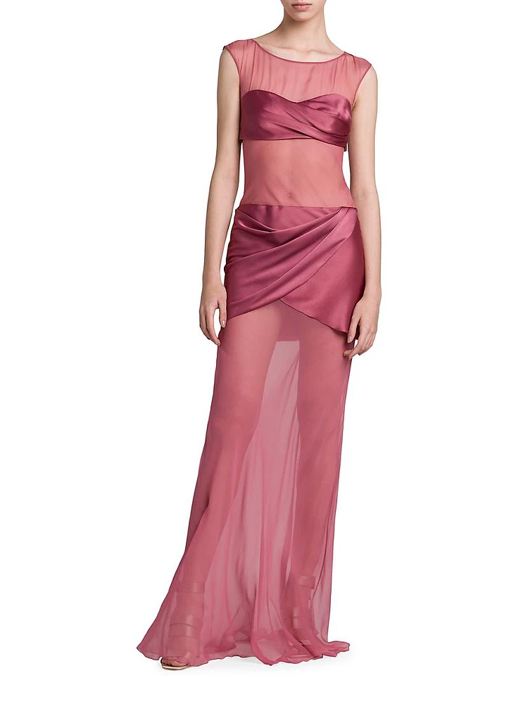 Layered Chiffon & Charmeuse Gown