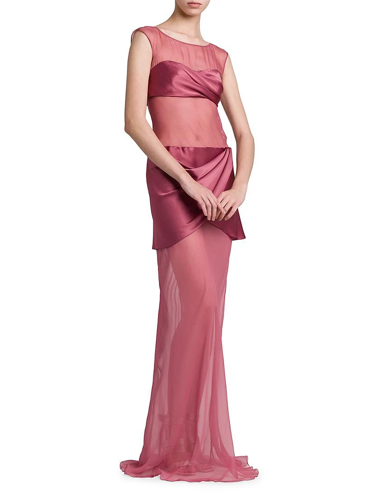 Layered Chiffon & Charmeuse Gown