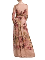 Gathered Floral Silk Maxi Dress