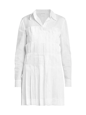 Pleated Cotton Mini Shirtdress