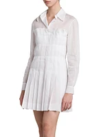 Pleated Cotton Mini Shirtdress