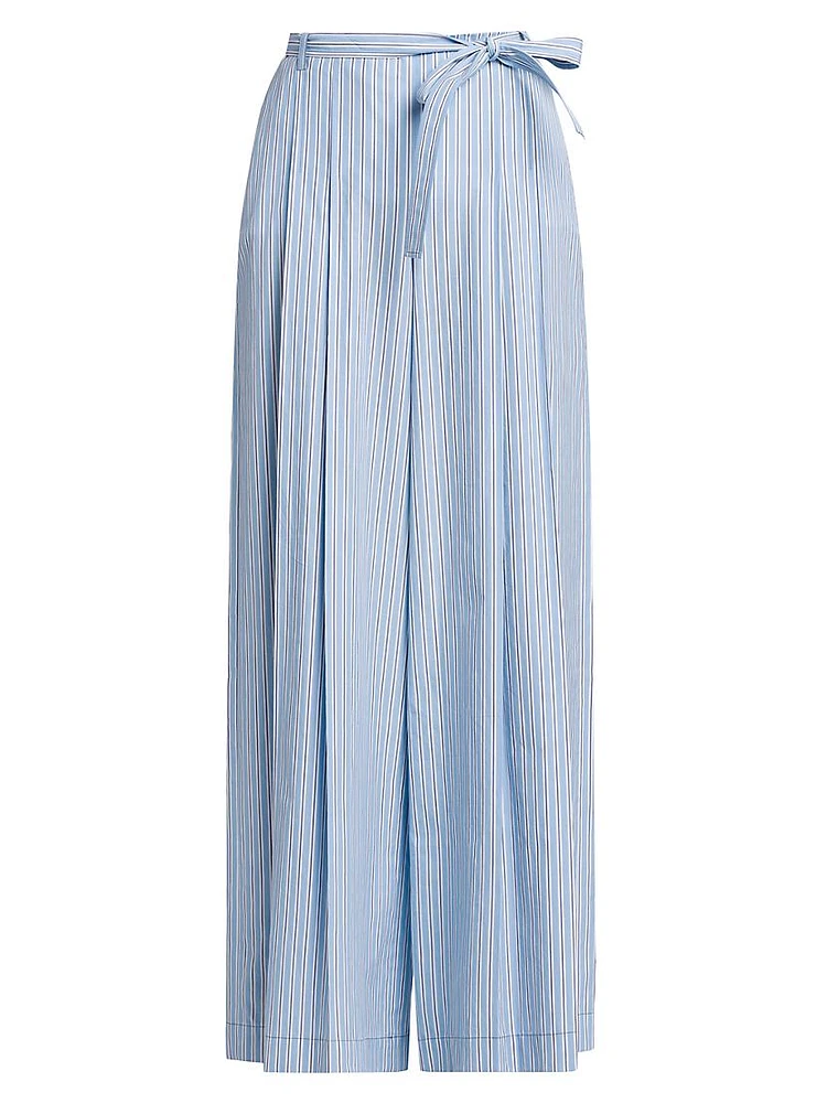 Striped Cotton Wide-Leg Trousers