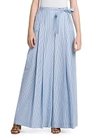 Striped Cotton Wide-Leg Trousers