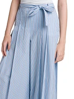 Striped Cotton Wide-Leg Trousers