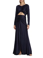 Satin Ruched Cut-Out Maxi Dress