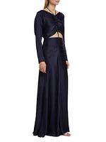 Satin Ruched Cut-Out Maxi Dress