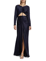 Satin Ruched Cut-Out Maxi Dress