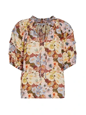 Paris Floral V-Neck Blouse