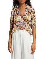 Paris Floral V-Neck Blouse