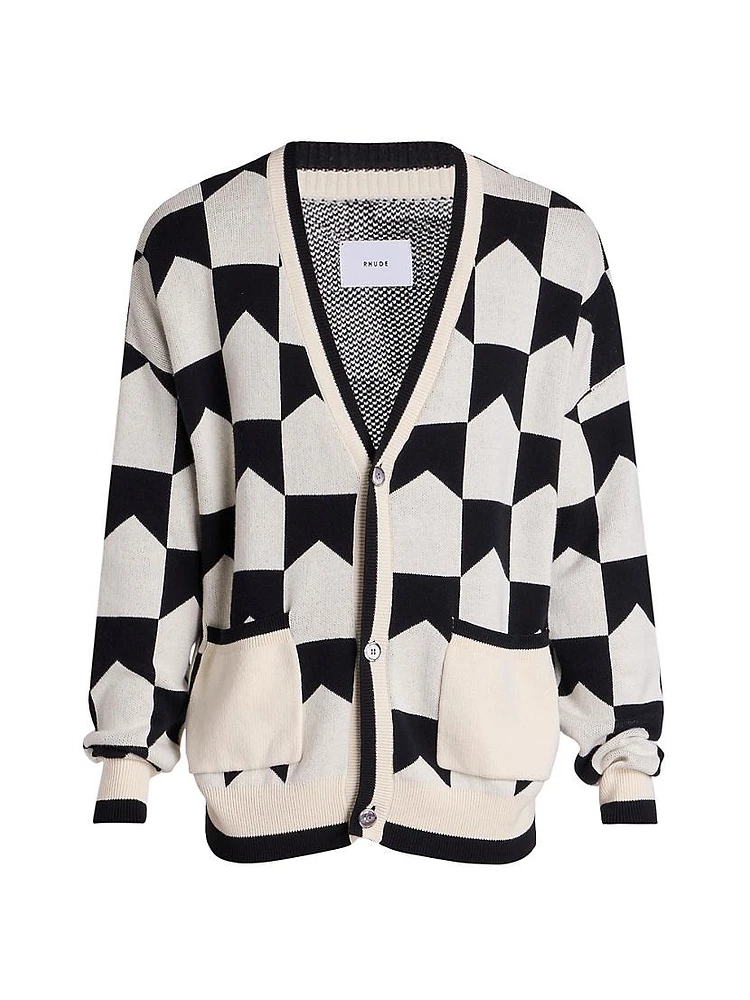 Chevron Checkered V-Neck Cardigan