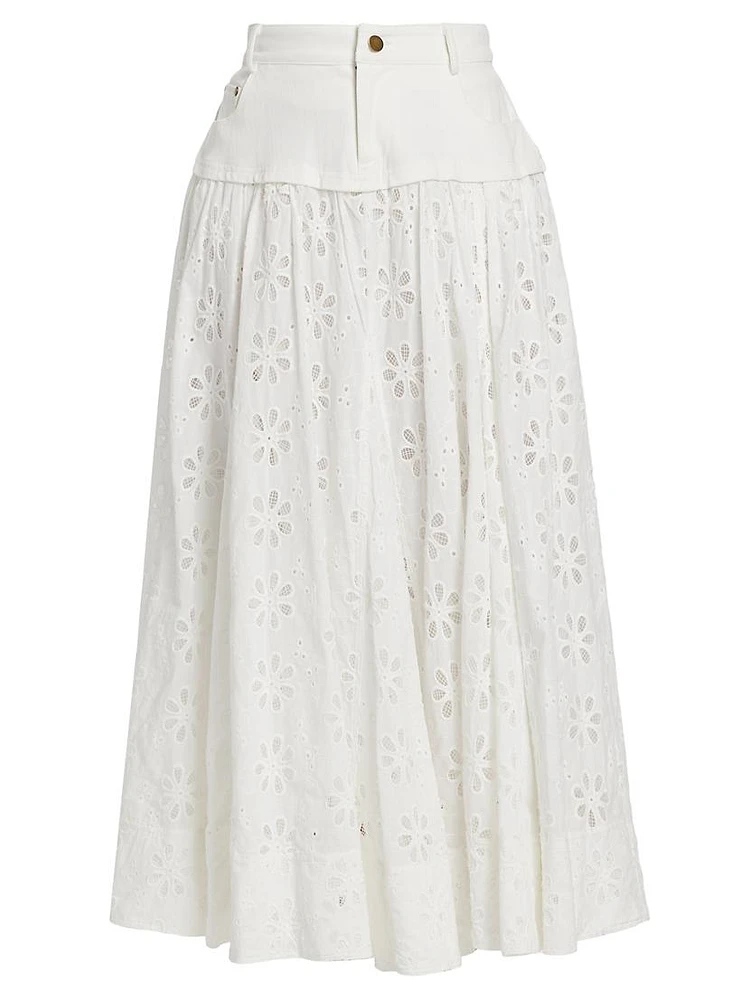 Adina Cotton Lace Midi Skirt