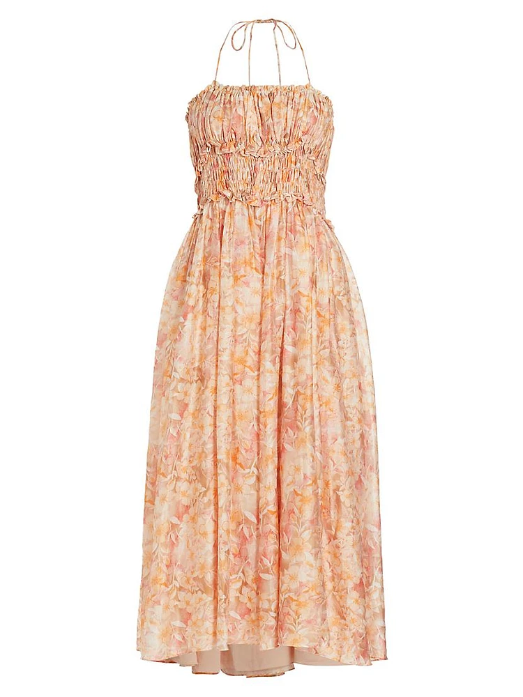 Malese Floral Shirred Midi-Dress