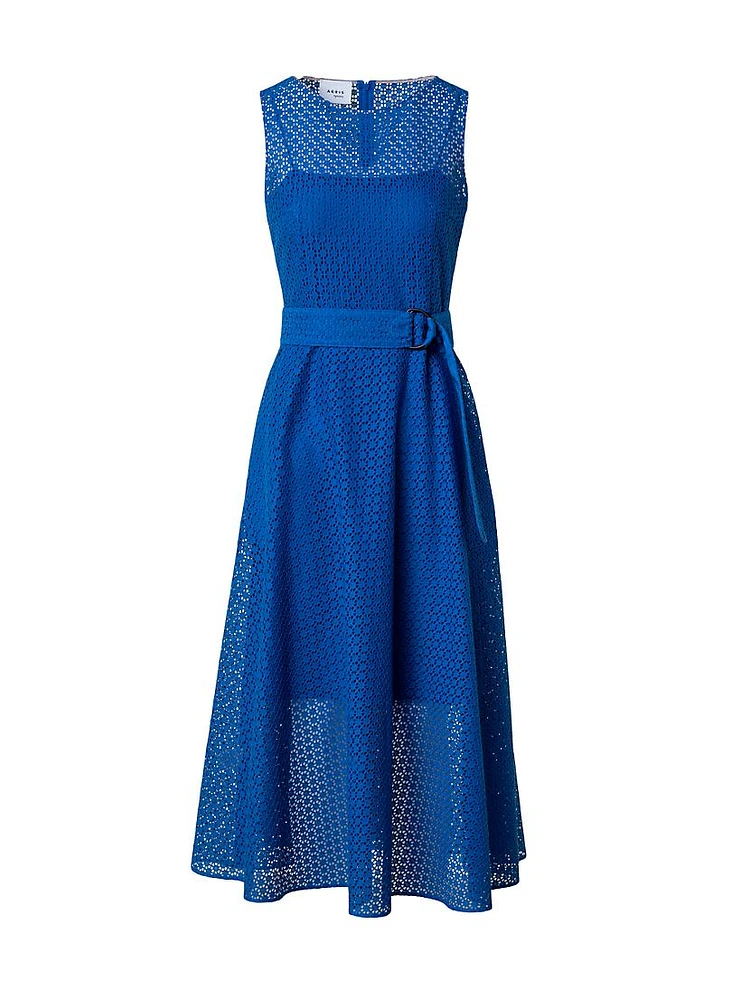 Eyelet Lace Belted Midi-Dress