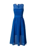 Eyelet Lace Belted Midi-Dress