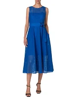 Eyelet Lace Belted Midi-Dress