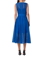 Eyelet Lace Belted Midi-Dress