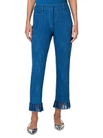 Marcy Fringe-Cuff Slim-Fit Pants