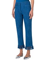 Marcy Fringe-Cuff Slim-Fit Pants