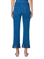 Marcy Fringe-Cuff Slim-Fit Pants