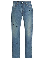 Insect Embroidered Straight-Leg Denim Pants