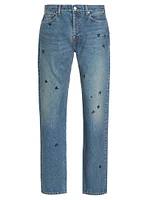 Insect Embroidered Straight-Leg Denim Pants