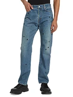 Insect Embroidered Straight-Leg Denim Pants