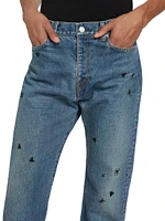 Insect Embroidered Straight-Leg Denim Pants