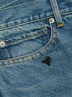 Insect Embroidered Straight-Leg Denim Pants