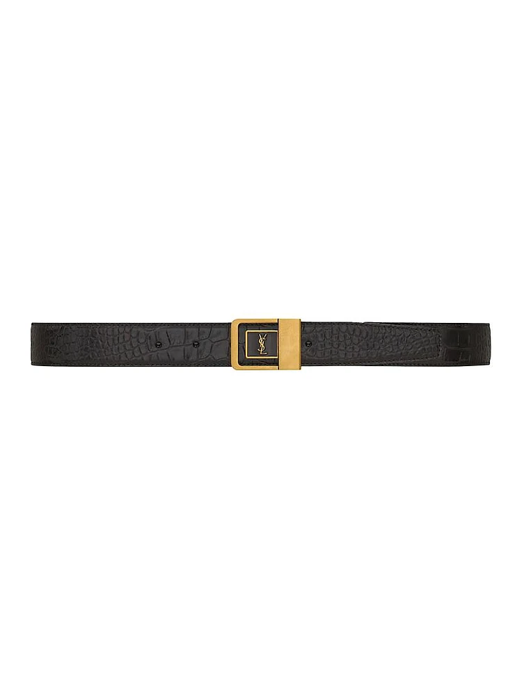 Buckle Belt Crocodile Embossed Leather