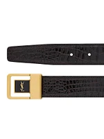 Buckle Belt Crocodile Embossed Leather