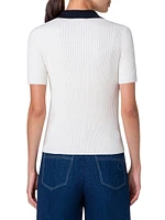 Rib-Knit Wool Polo Top