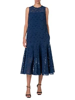 Dot Organza Sleeveless Midi-Dress