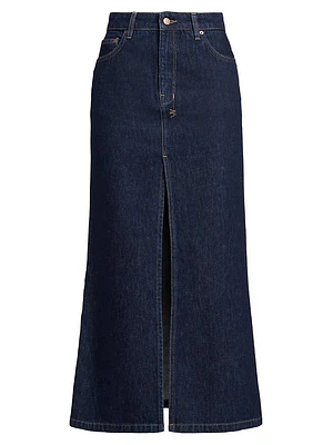 Express To Mars Swerve Stretch Denim Midi-Skirt