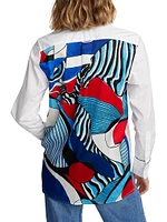 Carrie Silk-Blend Geometric-Back Shirt