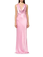 Silk Satin Cowlneck Gown