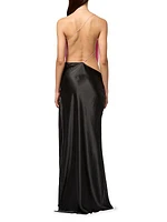 Iced Colorblocked Bias Silk Backless Gown