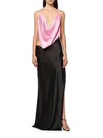 Iced Colorblocked Bias Silk Backless Gown