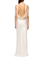 Silk Satin Draped Cowlneck Gown