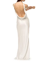 Silk Satin Draped Cowlneck Gown