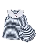 Baby Girl's Striped Collared Dress & Bloomers Set