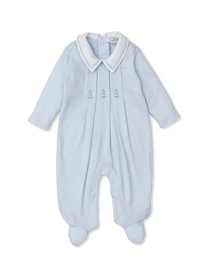 Baby Boy's Embroidered Collar Footie