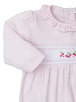 Baby Girl's Cherry Embroidered Striped Ruffled Footie