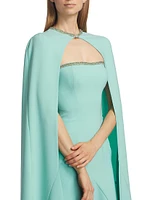 Charlotte Beaded-Trim Crepe Cape